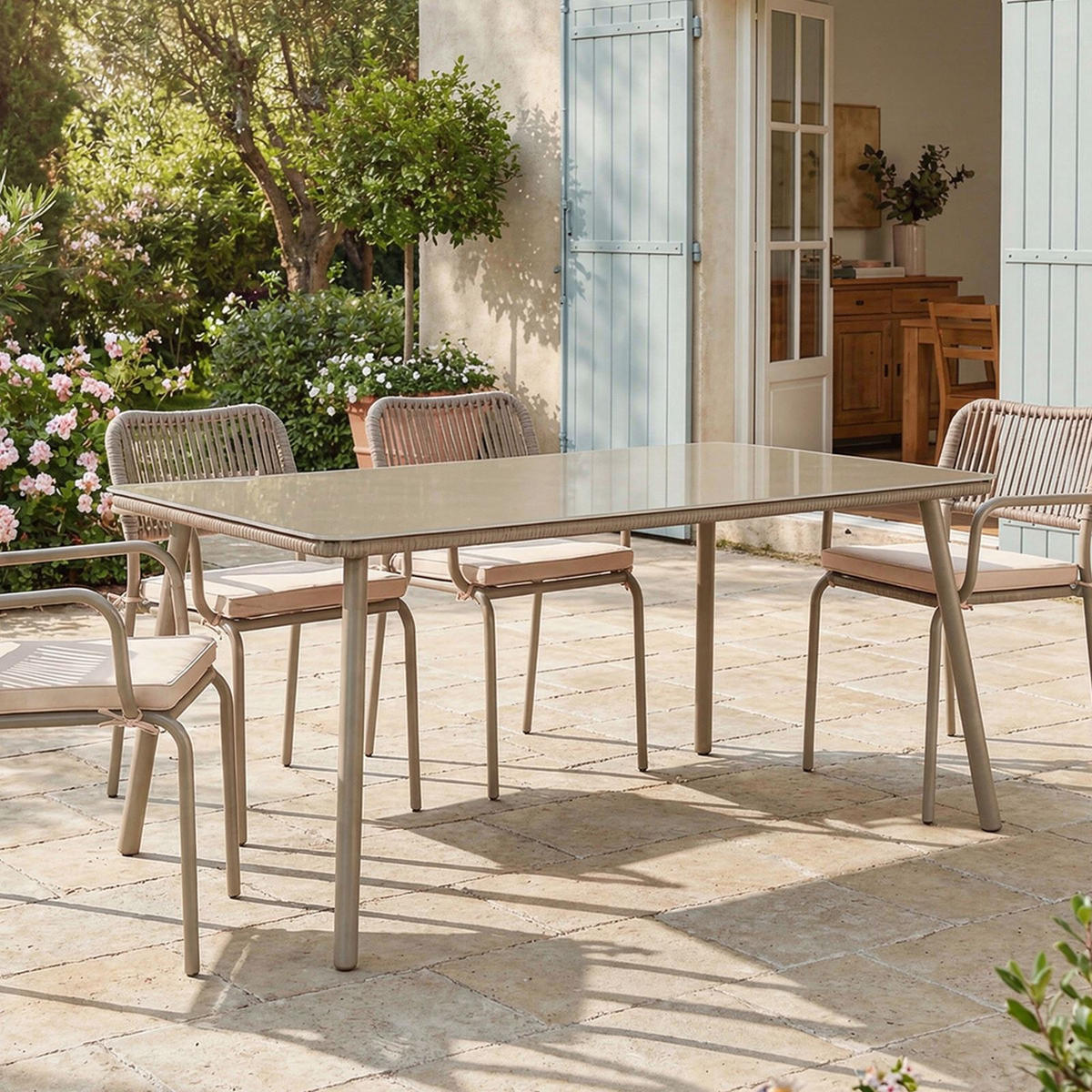 GARTENTISCH VOLONTE braun, champagne - Braun, Glas/Metall (90/160/75cm) - IDIMEX