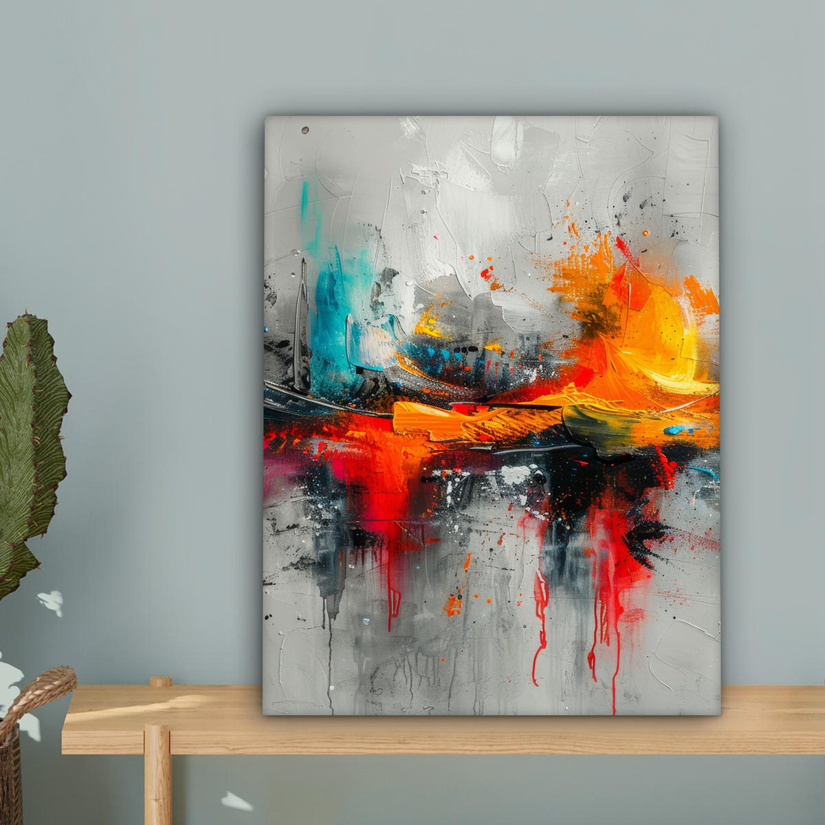 LEINWANDBILD Moderne Kunst - Orange - Grau - Abstrakt 30x40 cm - Hellgrau, Textil (30/40cm) - MuchoWow