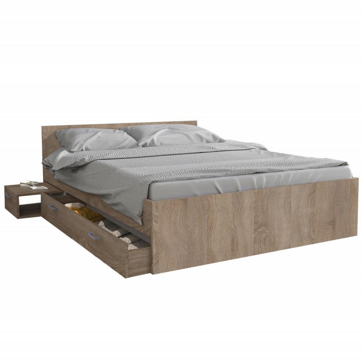 BETT TWIST mit Nachttisch und Schublade/ Bett 140x190 - Gebleichte Eiche Dekor - Weiß, Holzwerkstoff (140/190cm) - Weber Industries