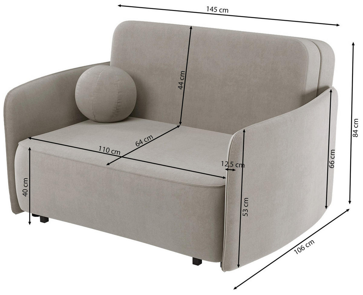 SCHLAFSOFA Paxi 165 cm - Ecru/Schwarz, Holz/Metall (165/84/106cm) - Selsey