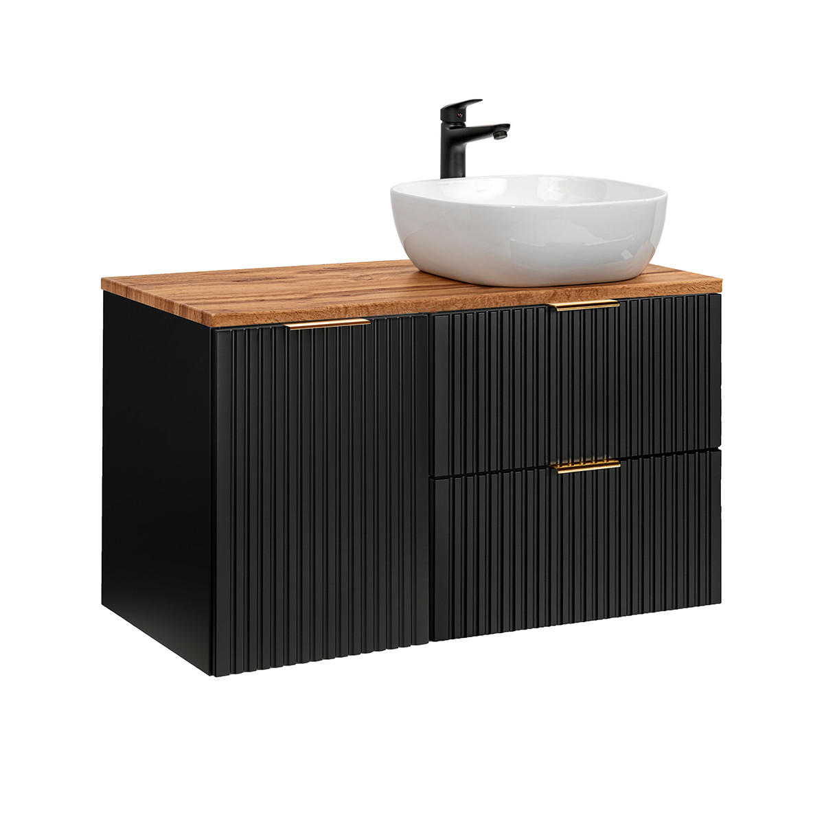 BADMÖBEL 100.8cm Adriel 2er-Set Schwarz und Holz - Schwarz, Holzwerkstoff (100.8/59/46cm) - Petits-meubles