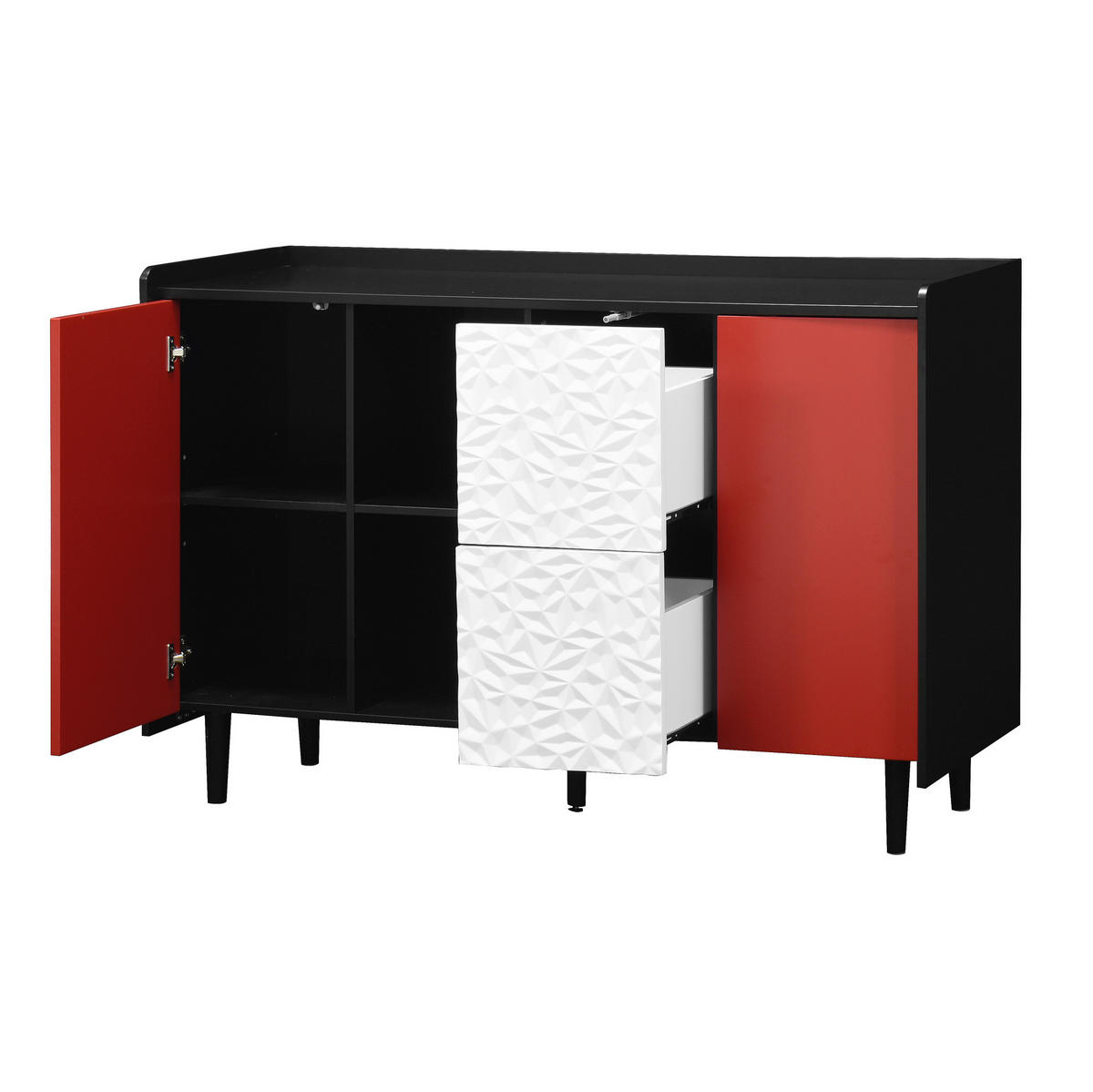 SIDEBOARD 40/120/80 cm schwarz/rot aus MDF mit 2 Schubladen - Schwarz, Holzwerkstoff (120/80/40cm) - OKWISH
