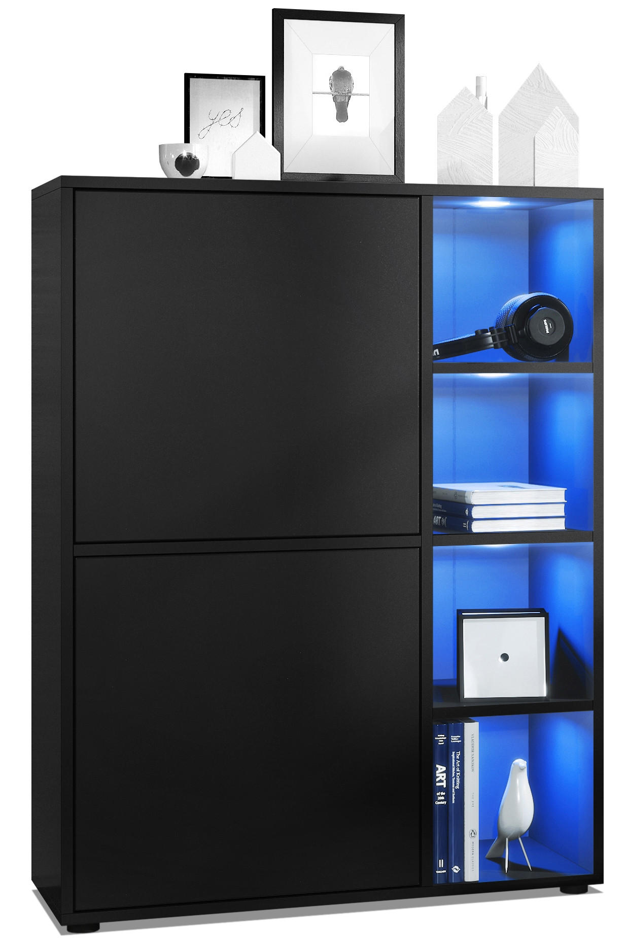 HIGHBOARD Cuba Türen in Schwarz matt - Schwarz, Holzwerkstoff (79/105.5/35.5cm) - Vladon