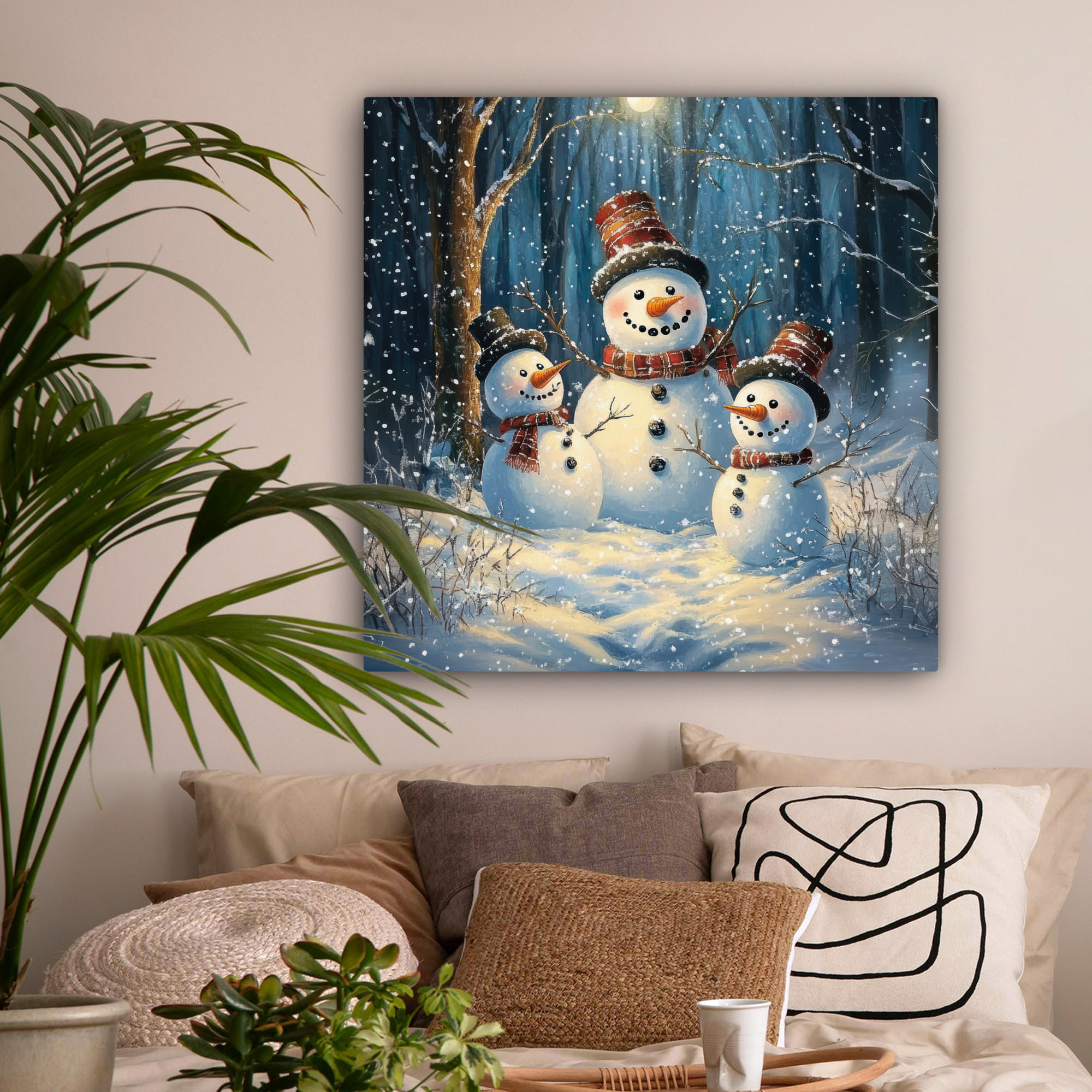 LEINWANDBILD Schneemann - Schnee - Winter - Wald 90x90 cm - Hellblau, Textil (90/90cm) - MuchoWow