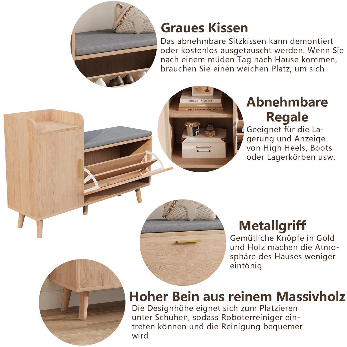 SCHUHSCHRANK Schwarz Mit Sitzbank, Klappschubladen & Stauraum - Schwarz, Holz (30/69.5/100cm)