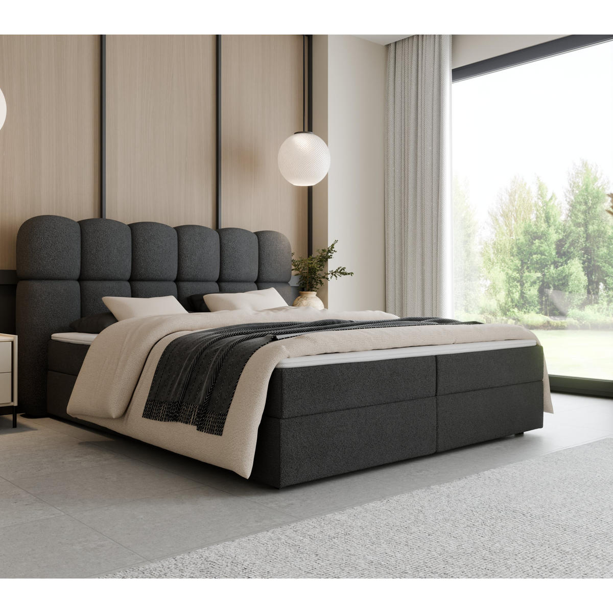 BOXSPRINGBETT SOFTI II 160x200 cm, Anthrazit Bouclé, inkl. Bettkasten & Topper - Anthrazit, Textil (160/200cm) - Excellent Home