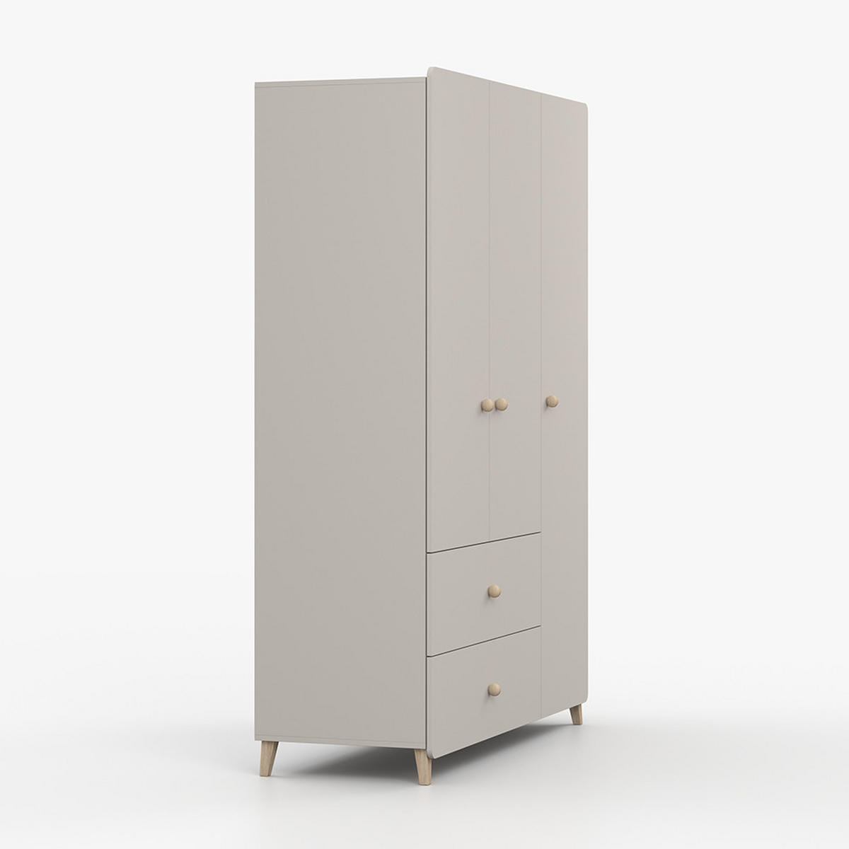 DREHTÜRENSCHRANK MARIO 3D 120 cm Kaschmir/Kaschmir, 3-türig, zwei Schubladen, Holzgriffe - Kaschmir/Eukalyptusholzfarben, Holz/Holzwerkstoff (120/204/50cm) - imoebel24