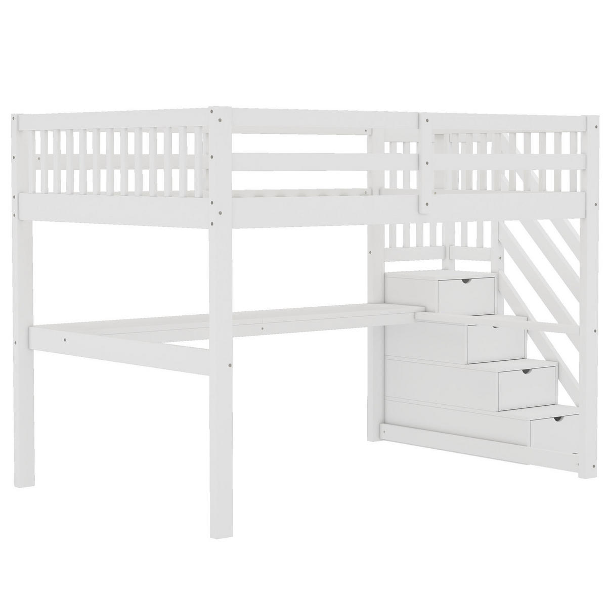 HOCHBETT 140/200 cm Weiß mit Matratze mit Stauraumschubladen und Unterbettschreibtisch - Weiß, Holzwerkstoff (140/200cm) - OKWISH