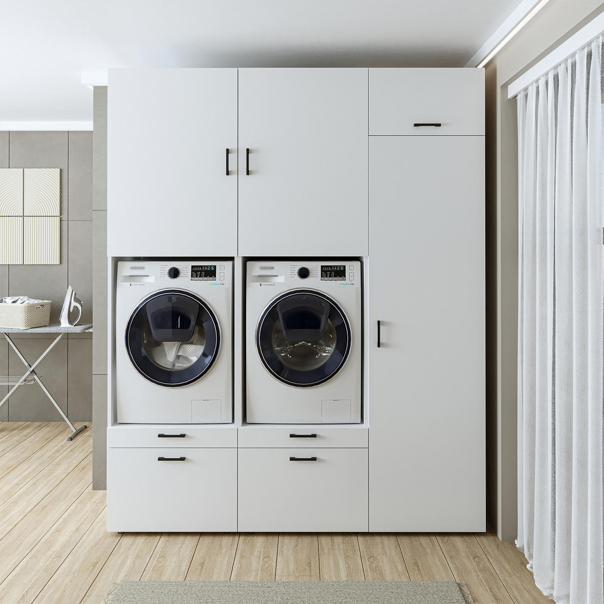 WASCHMASCHINENSCHRANK Serie 2 194cm Breit, 240cm Hoch - Weiß, Holzwerkstoff (194/240/67cm)