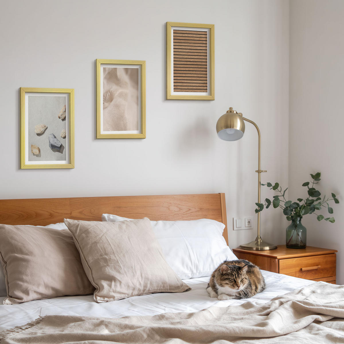 WANDBILDER 3er Set - 20x30 cm Goldrahmen - Steine, Holz, Stofftexturen - Goldfarben, Kunststoff (20/30cm) - ArtPrintCave