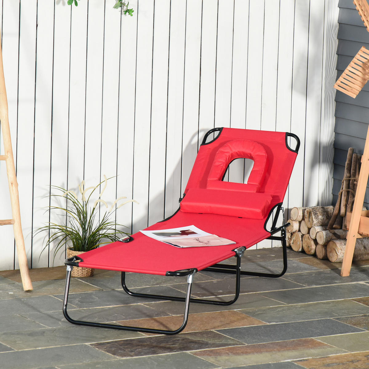 SONNENLIEGE DE-15582 klappbar, 4-fach verstellbar Rot - Rot, Metall (58/36/187cm) - ComfortXL