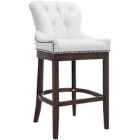 BARHOCKER Echtleder weiß - Dunkelbraun/Weiß, Leder/Holz (55/109/57cm) - CLP