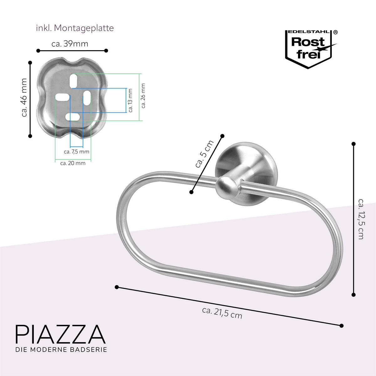 HANDTUCHRING PIAZZA, Edelstahl - Edelstahlfarben, Metall (21.5/12.5/5cm) - bremermann