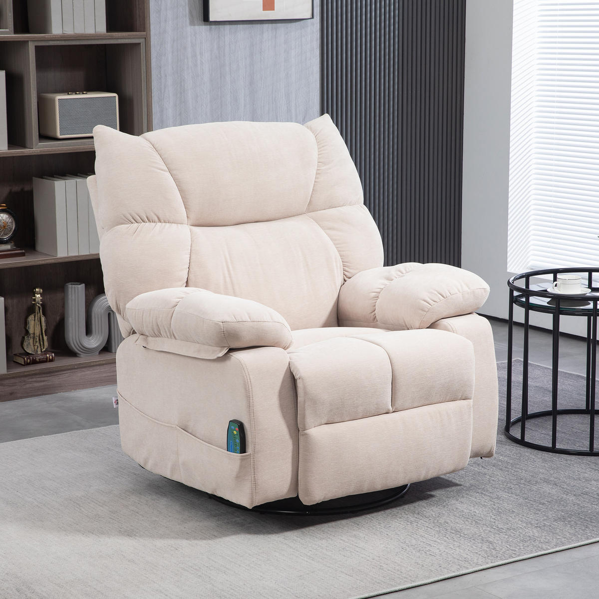 RELAXSESSEL mit Massagefunktion, Elektrisch Fernsehsessel mit Wärmfunktion - Beige/Schwarz, Textil/Metall (90/98/98cm) - HOMCOM