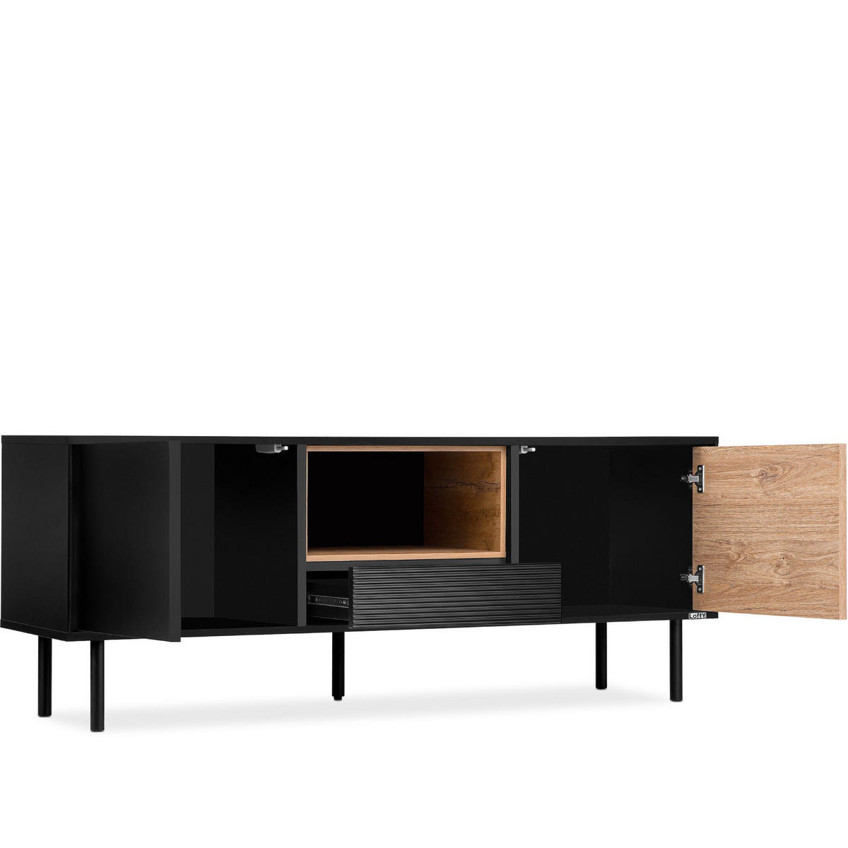TV-SCHRANK LOFTY Loft-Stil, schwarz - Eichefarben/Schwarz, Holzwerkstoff (152/59/41cm) - KONSIMO®