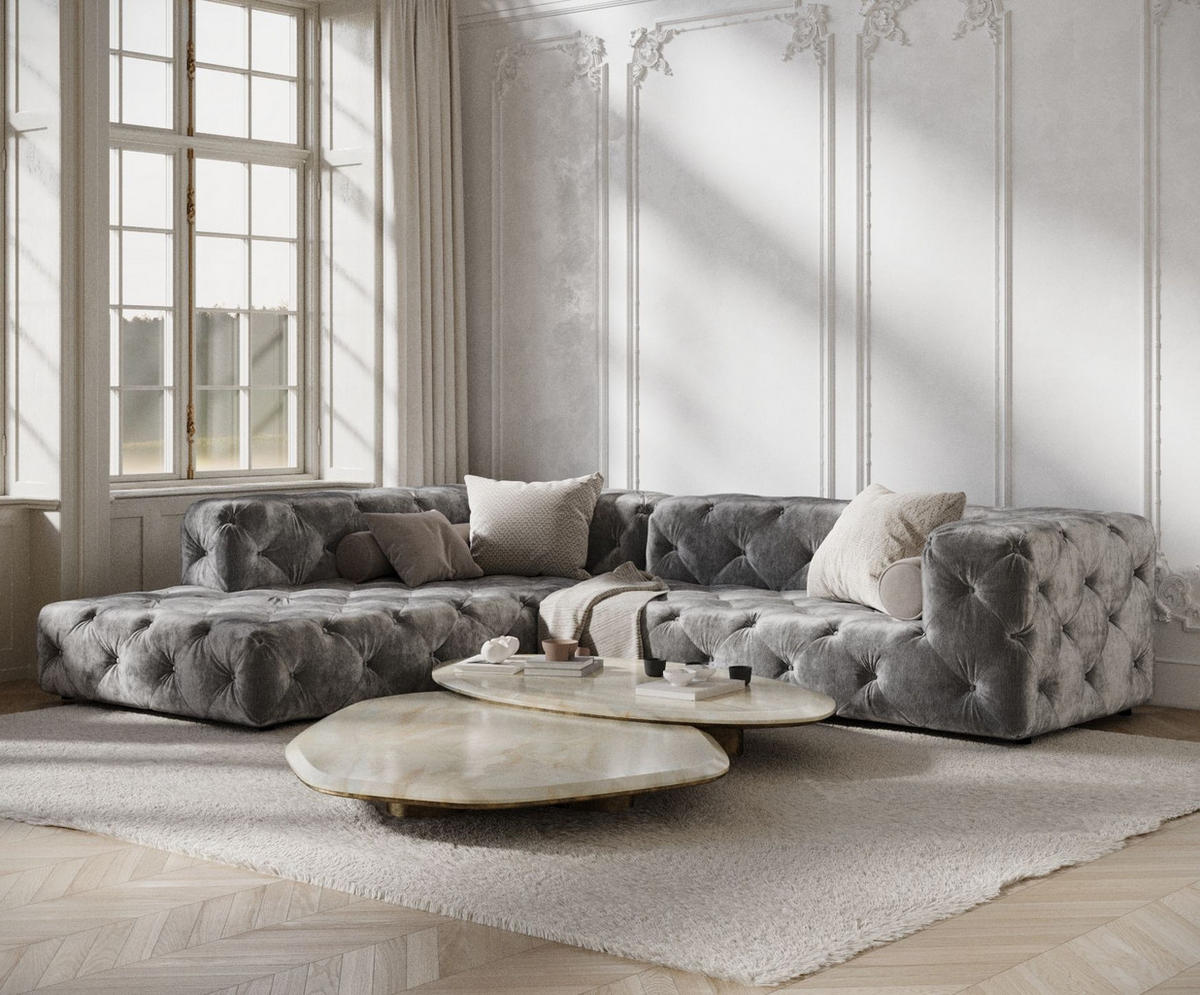 ECKSOFA Cosimo Grau Chenille - Schwarz/Grau, Holz/Holzwerkstoff (325/228cm) - Maison de Reve