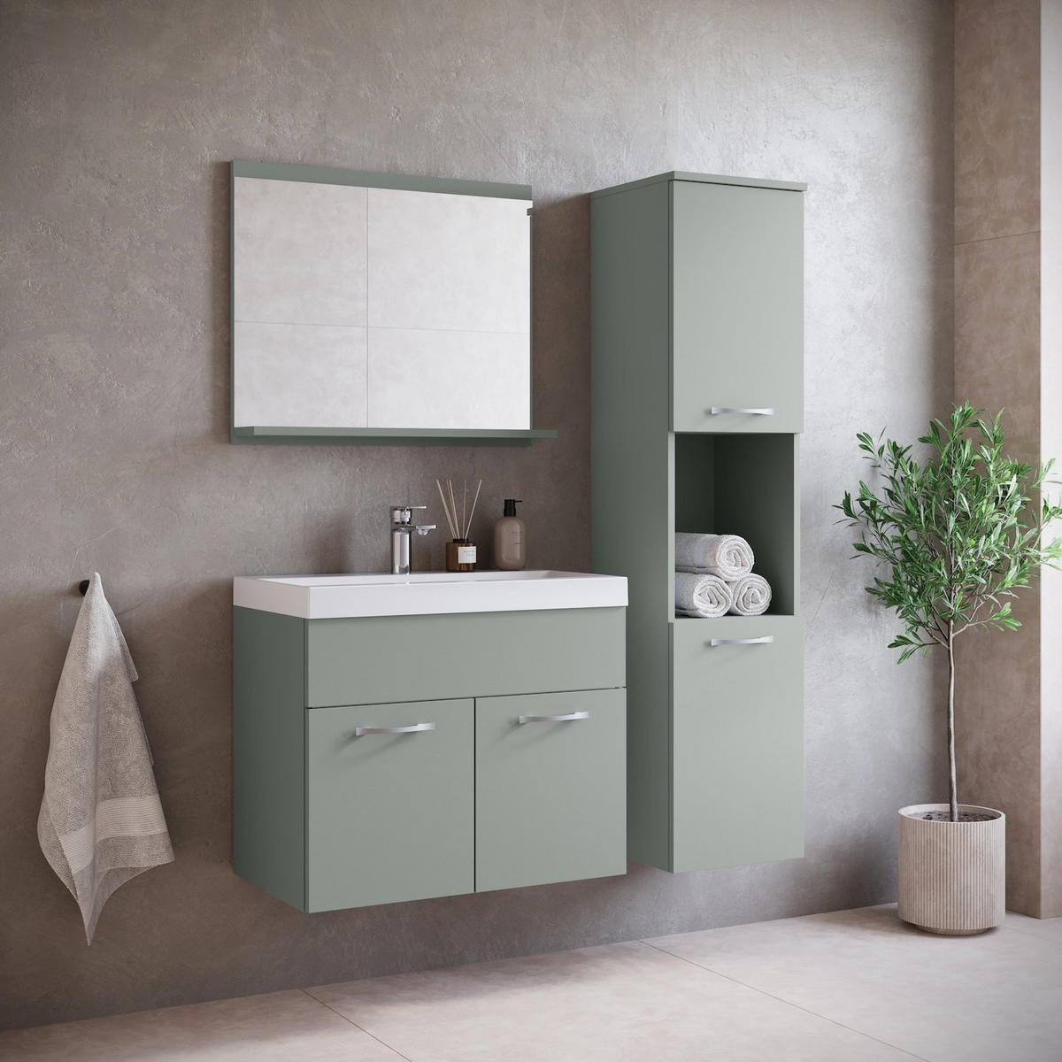 BADEZIMMERSCHRANK Montreal mit 2 Türen Grün Matt - 30 x 30 x 130 cm - Grün, Holz (30/131/30cm) - Badplaats