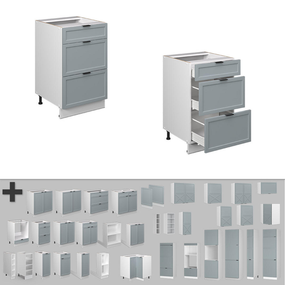 SCHUBLADENUNTERSCHRANK Fame-Line Hellblau-grau 50 cm, AP Goldkraft - Blaugrau/Weiß, Holzwerkstoff (50/82/60cm) - Vicco