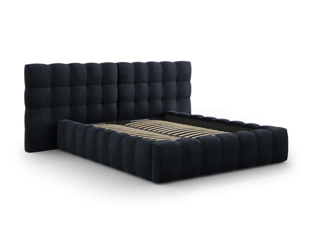 BETT mit Bettkasten und Doppelkopfteil Mamaia aus Samt dunkelblau 140x200cm - Dunkelblau, Textil (140/200cm) - Micadoni