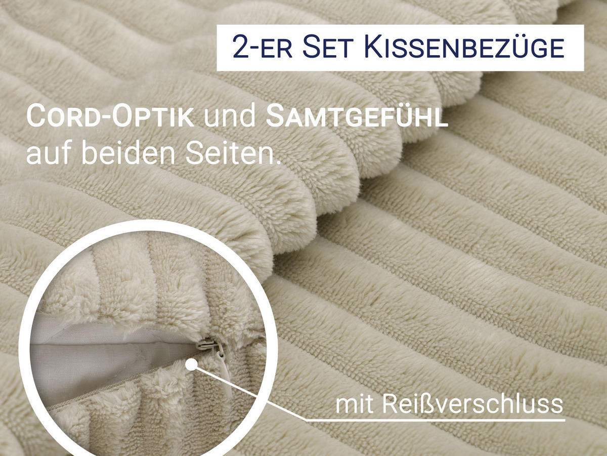 KISSENBEZUG, 2er-Set, 40 x 40 cm, 100% Polyester, Beige - Beige, Textil (40/40cm) - Zollner