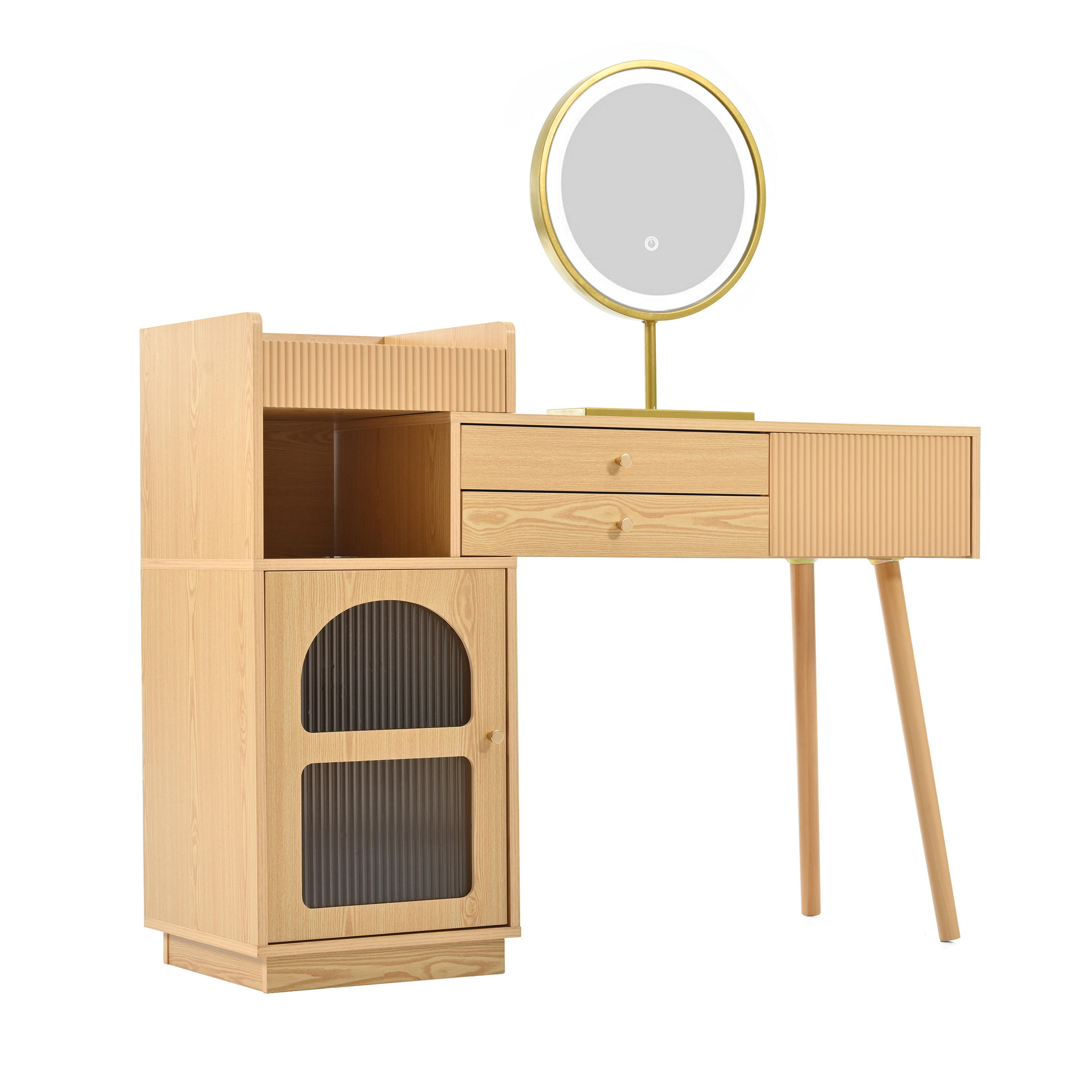 SCHMINKTISCH mit LED-Spiegel – Holzoptik, 3 Schubladen & Seitenschrank - Sonoma Eiche, Holzwerkstoff/Metall (120/90/40cm) - Urban Meuble