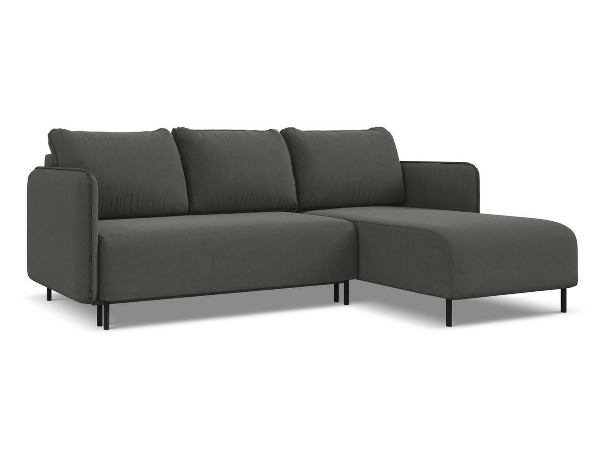 ECKSOFA mit Schlaffunktion Samt Stoff Grau - Dunkelgrau/Schwarz, Holz/Textil (236/162cm) - Makamii
