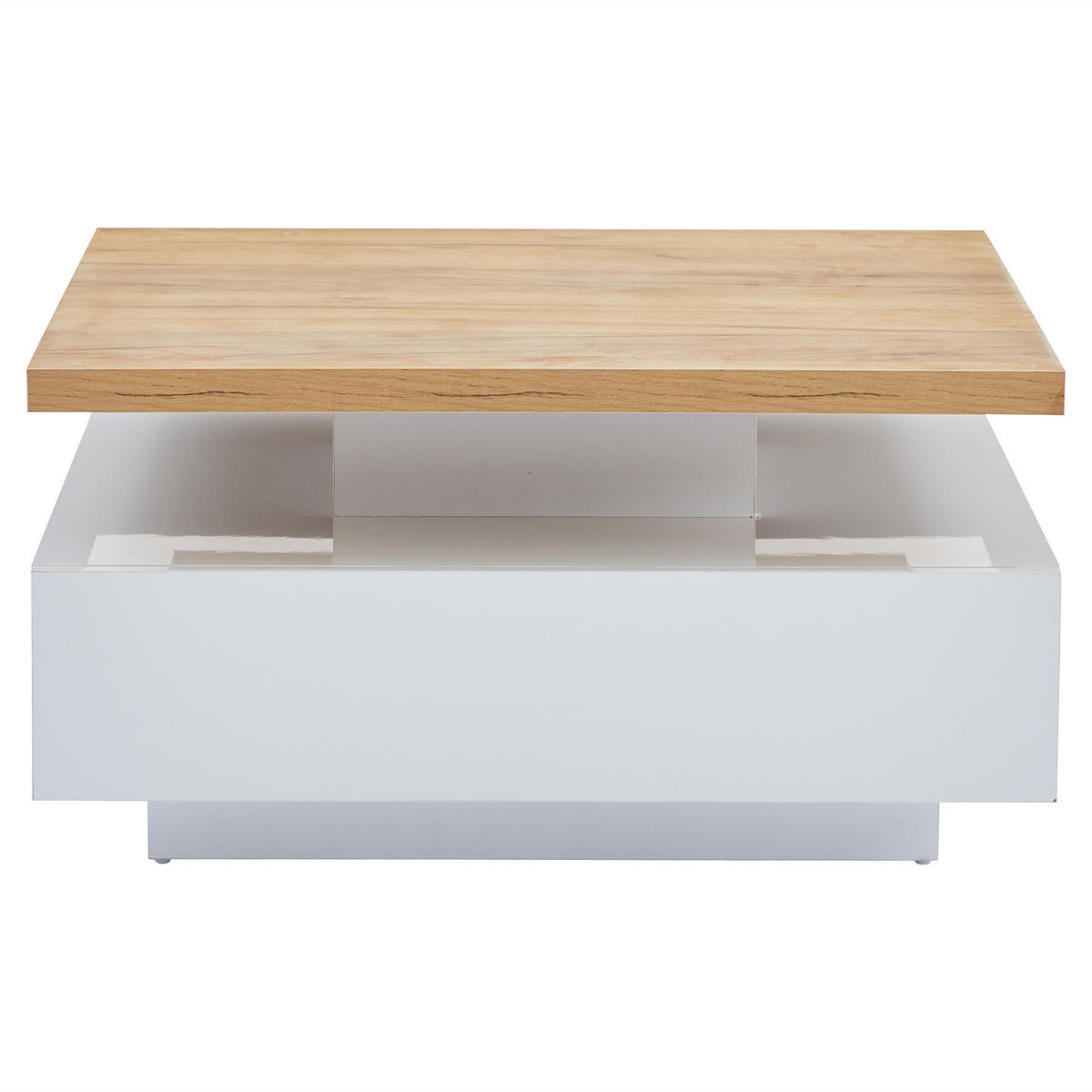 COUCHTISCH 70/70/36 cm weiß Hochglanz mit 360° schwenkbarem Tisch und Stauraum - Weiß, Holzwerkstoff (70/70/36cm) - OKWISH