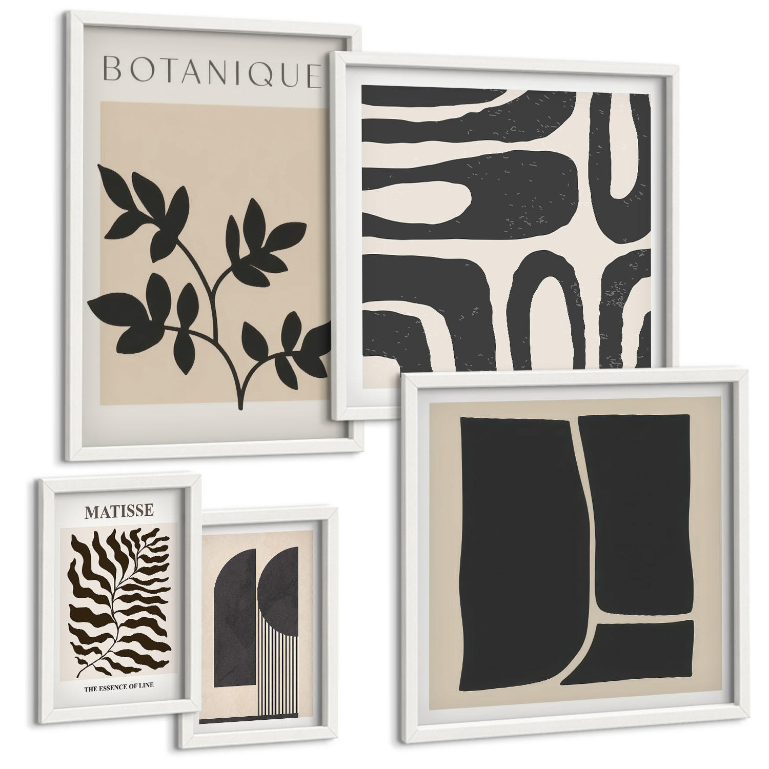 BILDER SET 5er Set - 50x50 cm & 20x30 cm & 40x60 cm Weißer Rahmen - Minimalistische Pflanzenposter - Weiß, Kunststoff (40/60cm) - TULUP