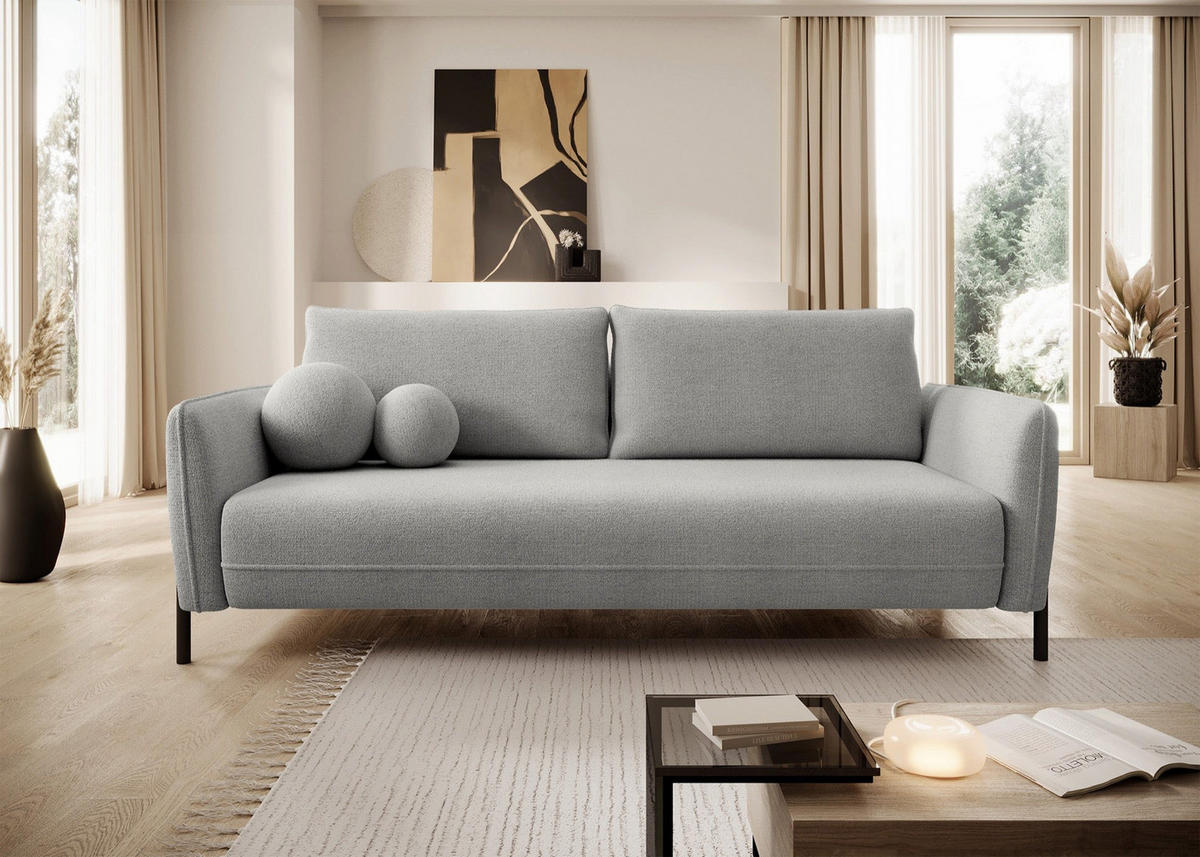 SOFA Veruco Grau mit Schlaffunktion - Schwarz/Grau, Textil/Metall (234/90/100cm) - Selsey