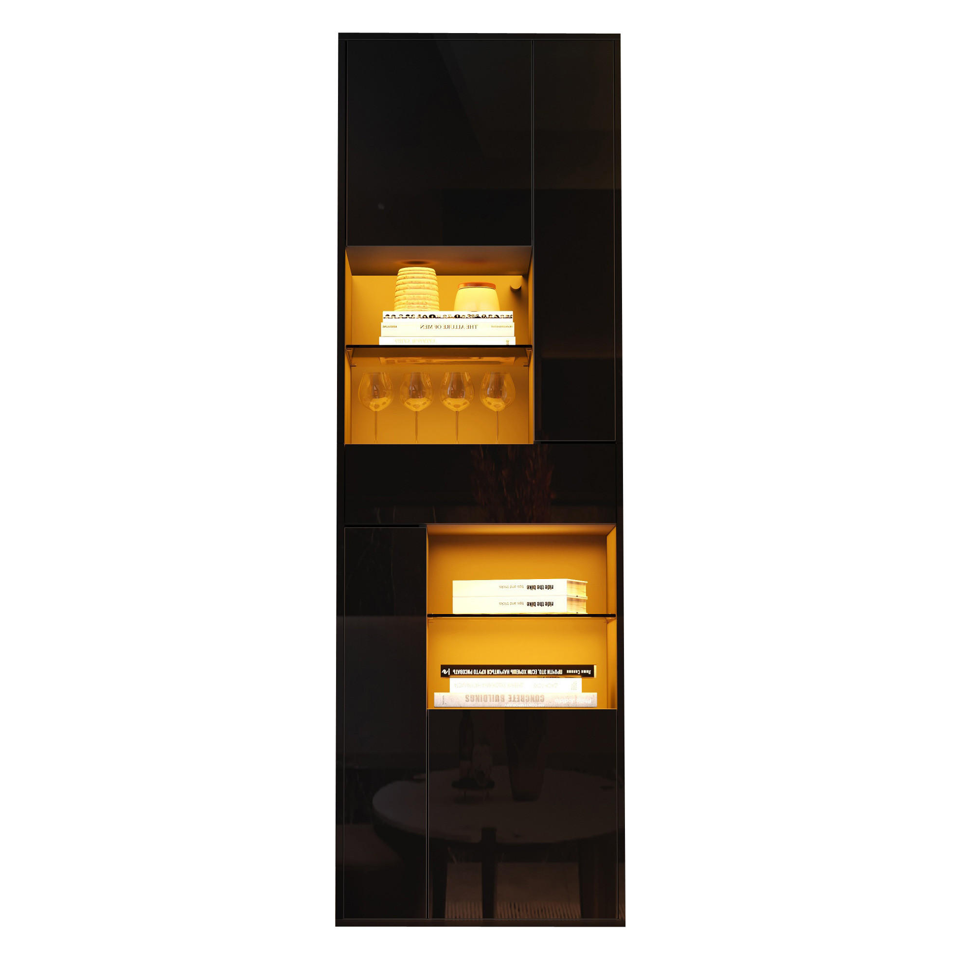 VITRINE 55/38/170 cm mit LED-Beleuchtung, Hochglanzfront und verstellbaren Einlegeböden, Schwarz - Schwarz, Holzwerkstoff (55/170/38cm) - Redom