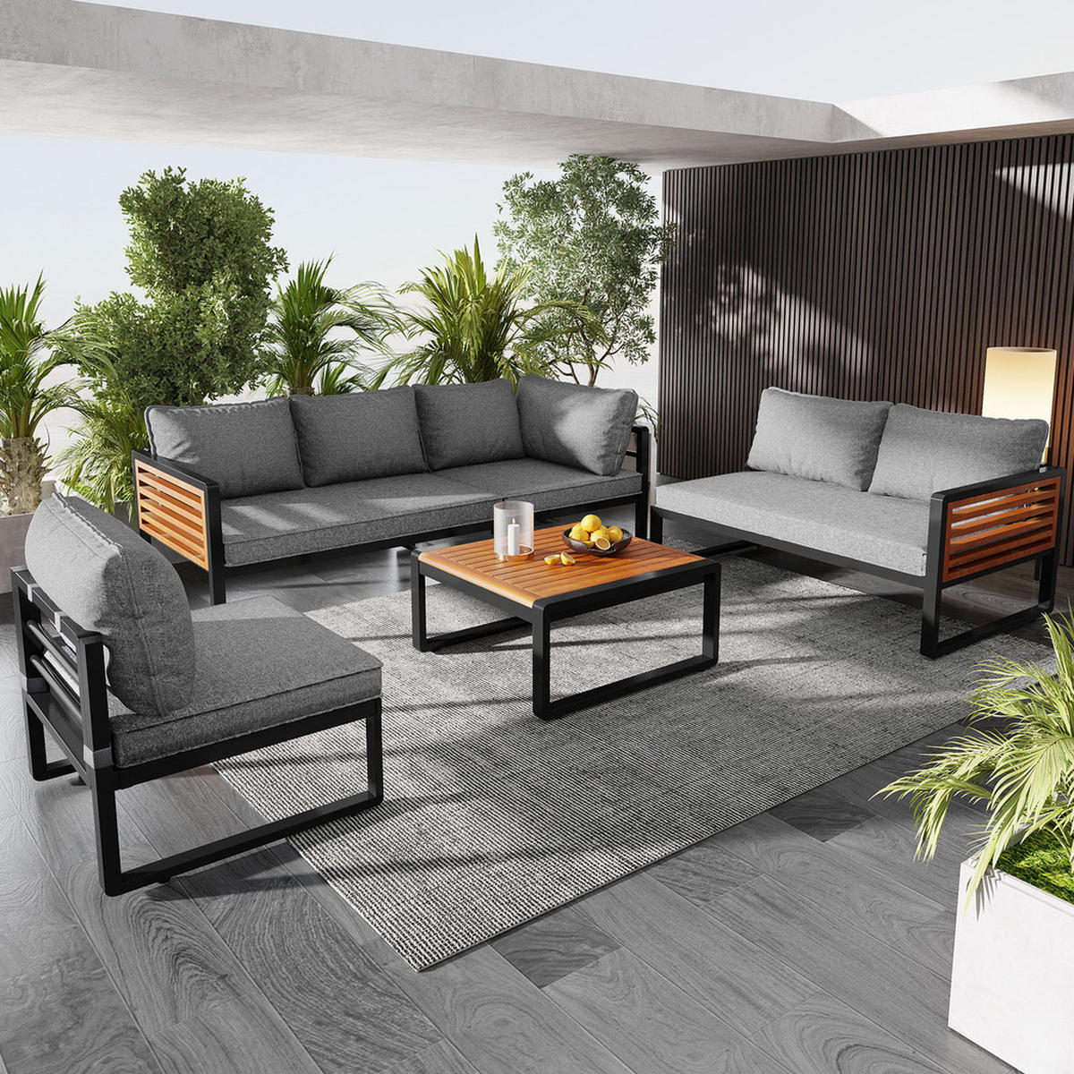 GARTENSET 5-tlg 5-6 Personen Metallrahmen - Grau, Metall - Raelunyi