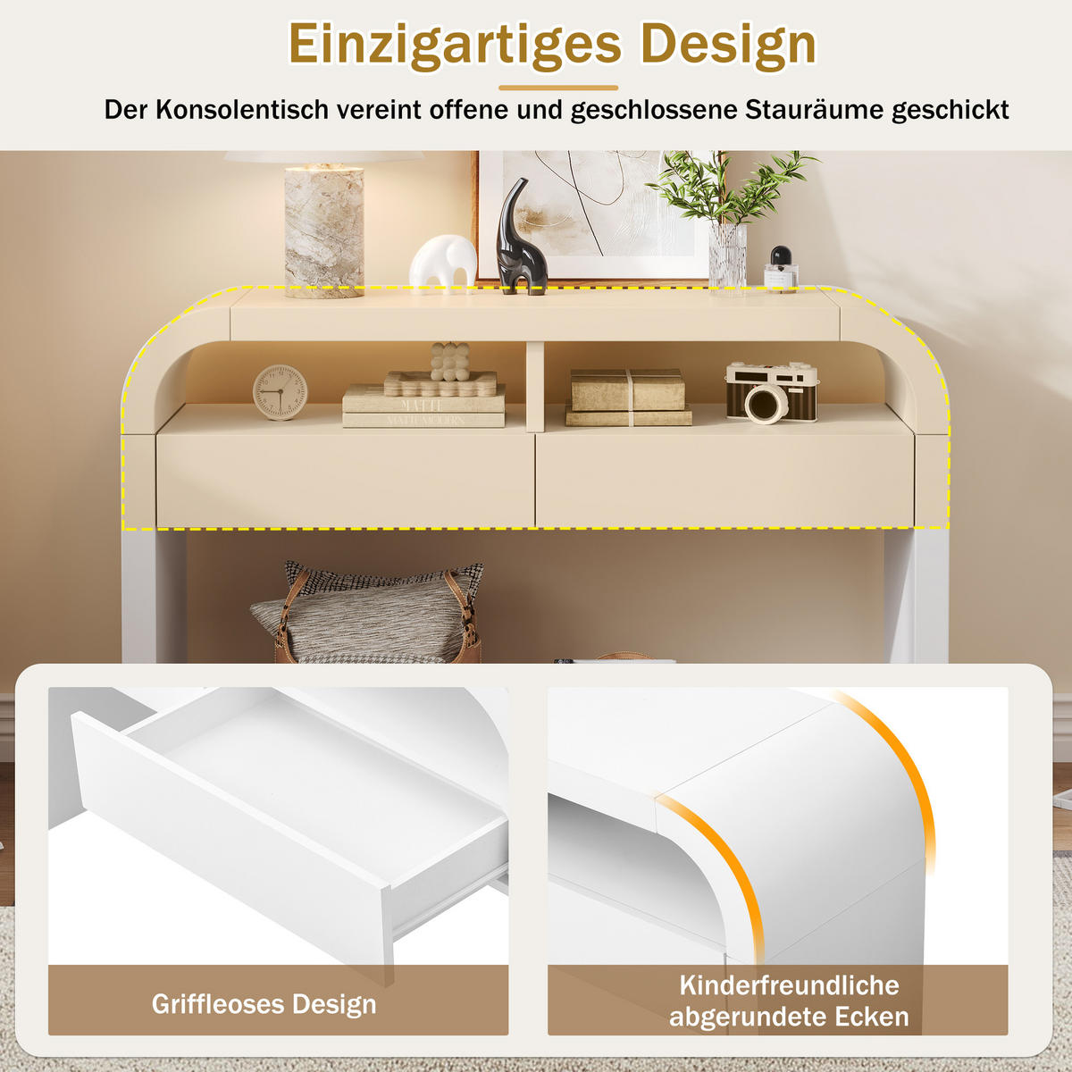 BEISTELLTISCH in Weiß Moderner Konsolentisch mit Schubladen für Diele, Flur und Wohnzimmer, B120/T35.5/H76.5 cm - Weiß, Holzwerkstoff/Metall (35.5/120/76.5cm) - STILVORA