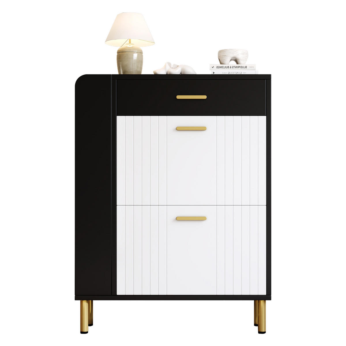 SCHUHSCHRANK 80/24/105 cm weiß/schwarz aus MDF mit Klappenfächern - Weiß, Holzwerkstoff (80/105/24cm) - OKWISH