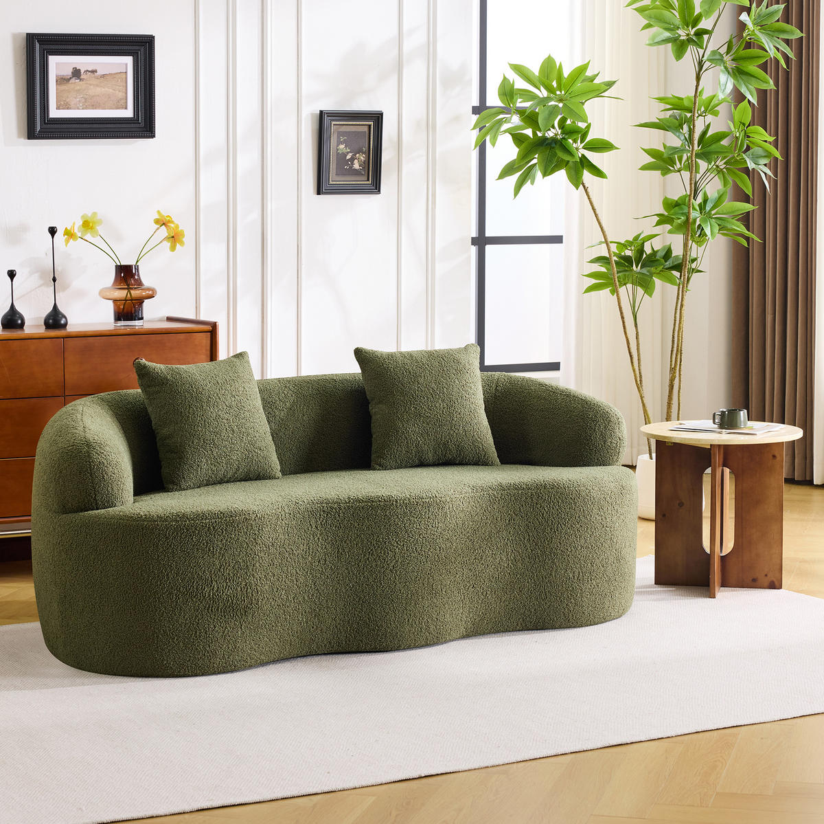 2-SITZER-SOFA aus Schaumstoff und Federkern Grün ohne Montage mit geschwungener Form und runden Armlehnen - Grün, Kunststoff (170/70/89cm) - Modfu