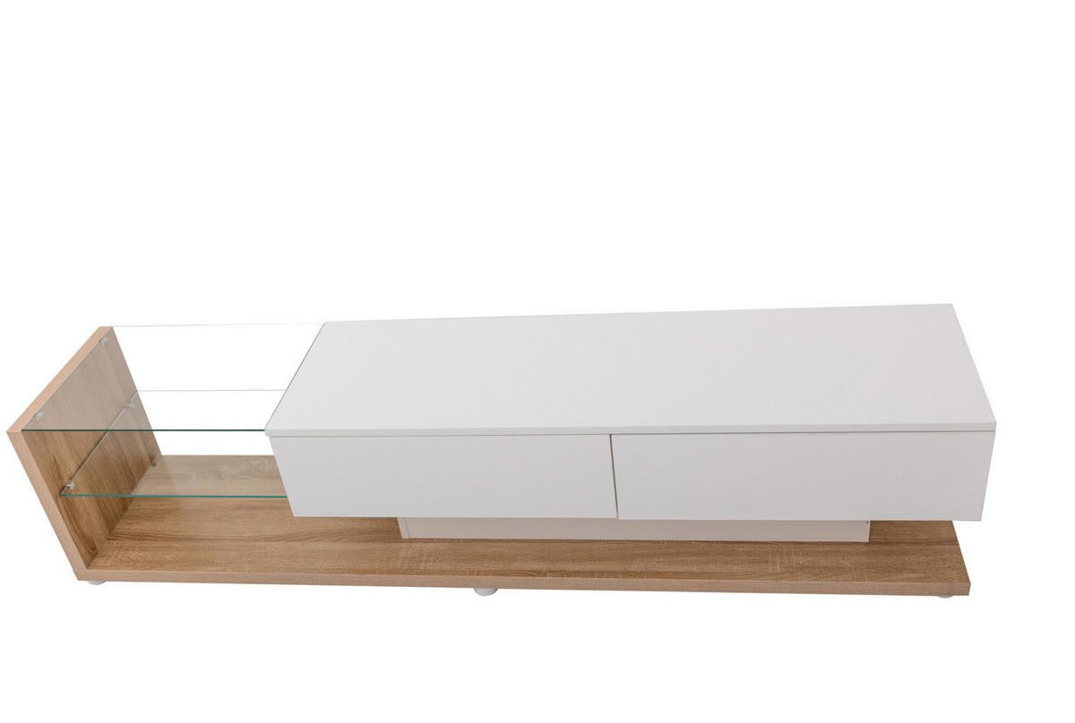 TV-LOWBOARD aus Spanplatte 170x36x38 cm Weiß Hochglanz mit LED-Beleuchtung und 2 Schubladen - Weiß, Holzwerkstoff (170/38/36cm) - IVMEU