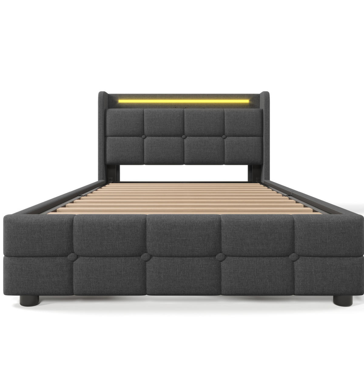 POLSTERBETT 90/200 cm Grau mit LED-Beleuchtung, USB-Anschlüssen und 2 Schubladen - Grau, Holz (90/200cm) - Flora Grace