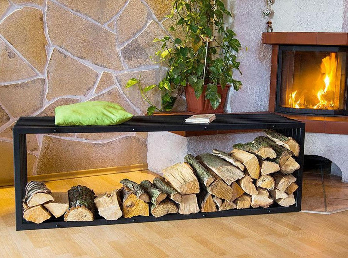 KAMINHOLZREGAL D-Stil Metall Schwarz 150/40/50 cm - Schwarz, Metall (150/50/40cm) - DanDiBo