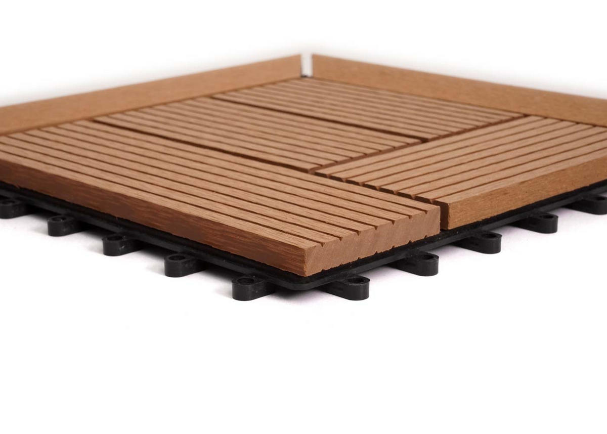WPC ECK-BODENFLIESE + Abschluss 30x30cm Teak versetzt - Teakfarben, Kunststoff (30/30/2cm) - BERLINLODGE