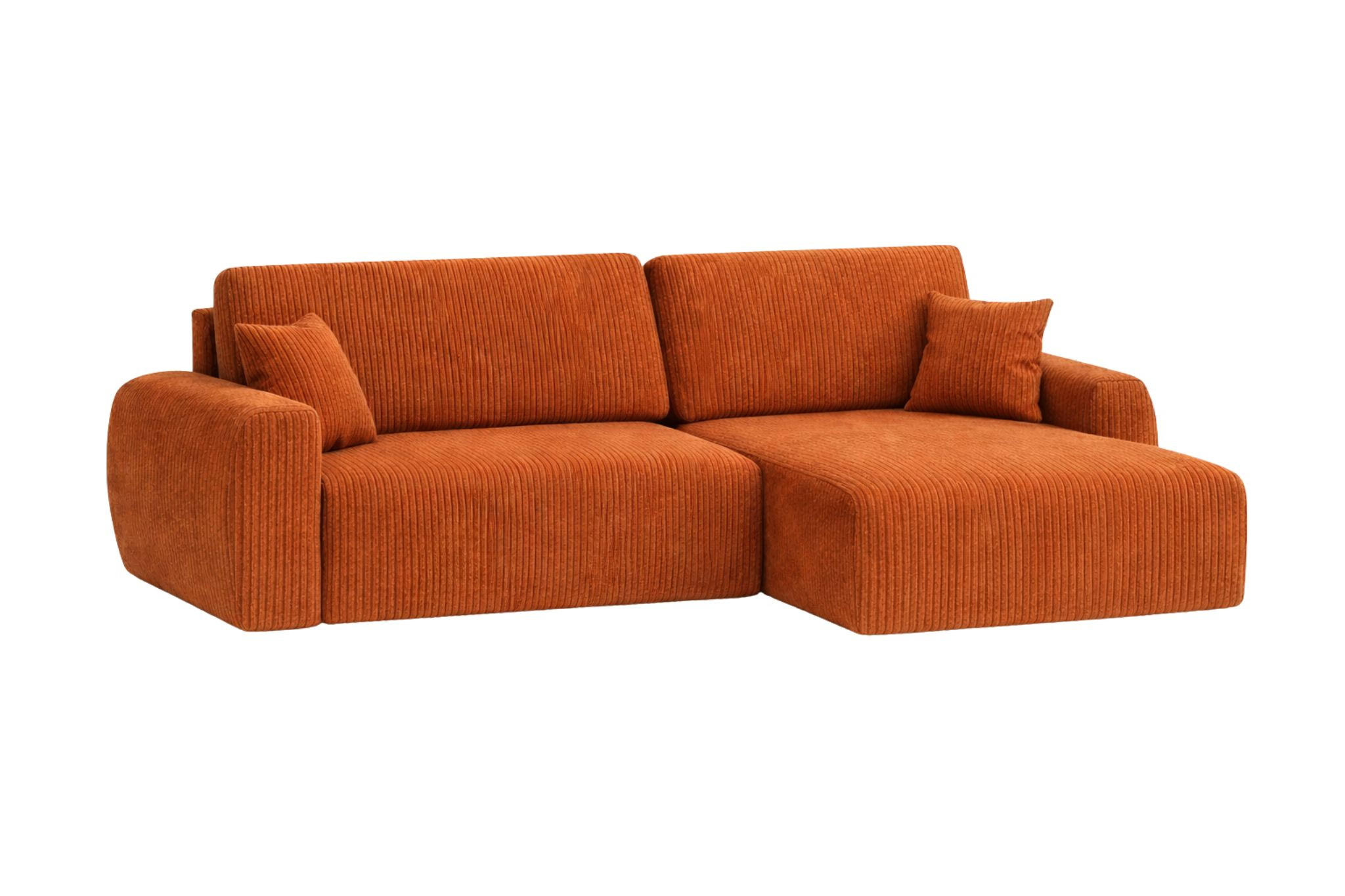 ECKSOFA Mit Schlaffunktion Ariel L, Cordstoff, Stoff Poso, Kupfer, Rechts - Orange, Holz (250/142cm) - Kaiser Möbel