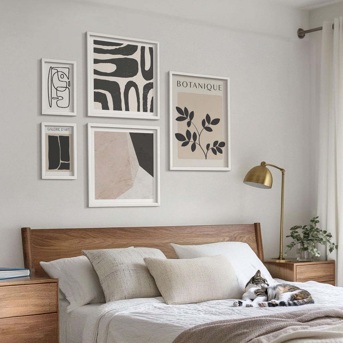 BILDER SET 5er Set - 50x50 cm & 20x30 cm & 40x60 cm Weißer Rahmen - Abstrakte Boho-Musterformen - Weiß, Kunststoff (40/60cm) - TULUP