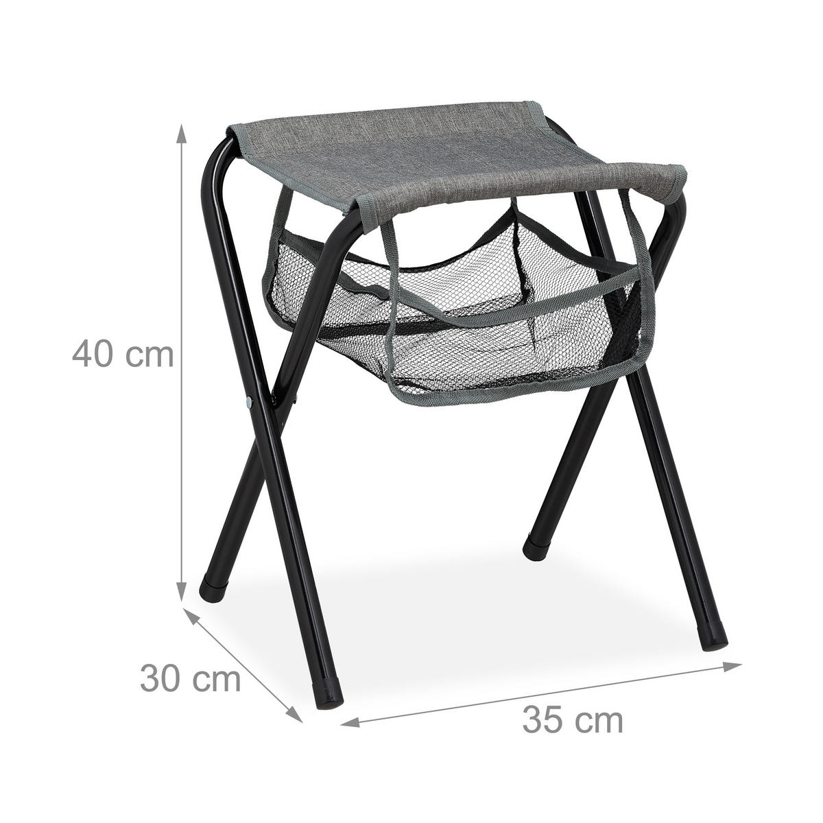 CAMPINGHOCKER faltbar - Grau, Textil/Metall (35/40/30cm) - Relaxdays