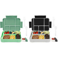 BROTDOSE 2-teiliges Set mit 6 Fächern und Besteck - Multicolor, Kunststoff (17/4.3/23cm)