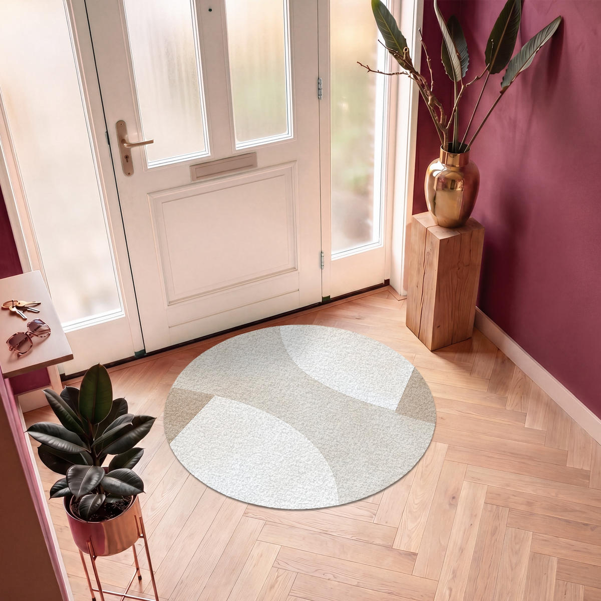 FUSSMATTE Braun - Japandi - Abstrakt Schmutzfangmatte 120x120 cm - Beige, Kunststoff (120/120cm) - MuchoWow