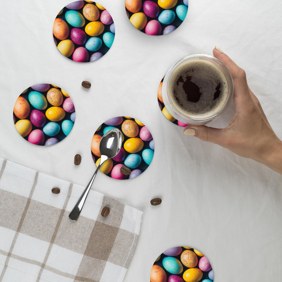 GLASUNTERSETZER Bunt - Ostereier - Spritzer 10x10 cm - Multicolor, Naturmaterialien (10/0.2cm) - MuchoWow