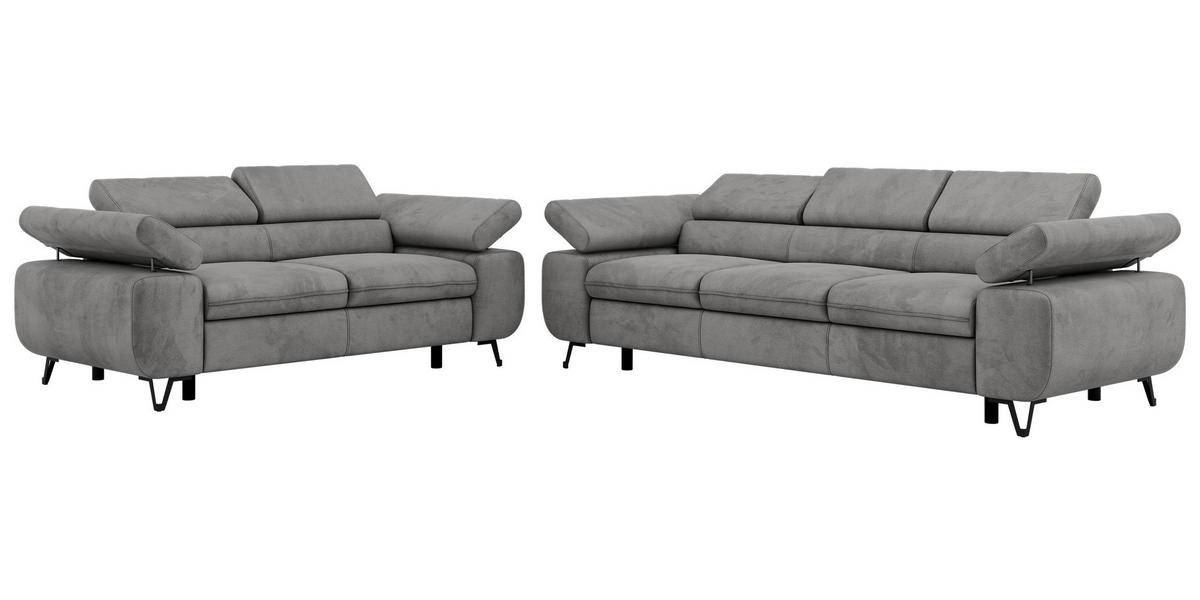 SEDACÍ SOUPRAVA PETER 2+3 - Světle šedá Samet - černá/stříbrná, kov/textil (262/76/99cm) - MKS
