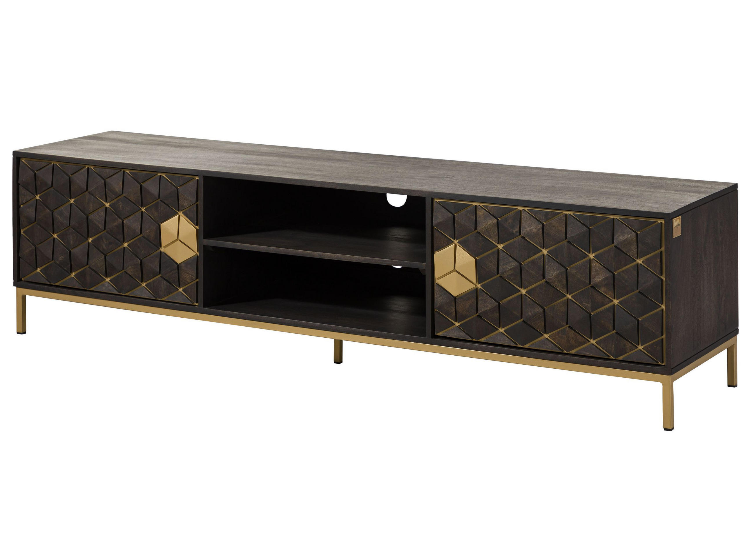 TV-BOARD Mango 190x45x50 grau geölt DIAMOND #105 - Grau, Holz (190/50/45cm) - Massivmoebel24