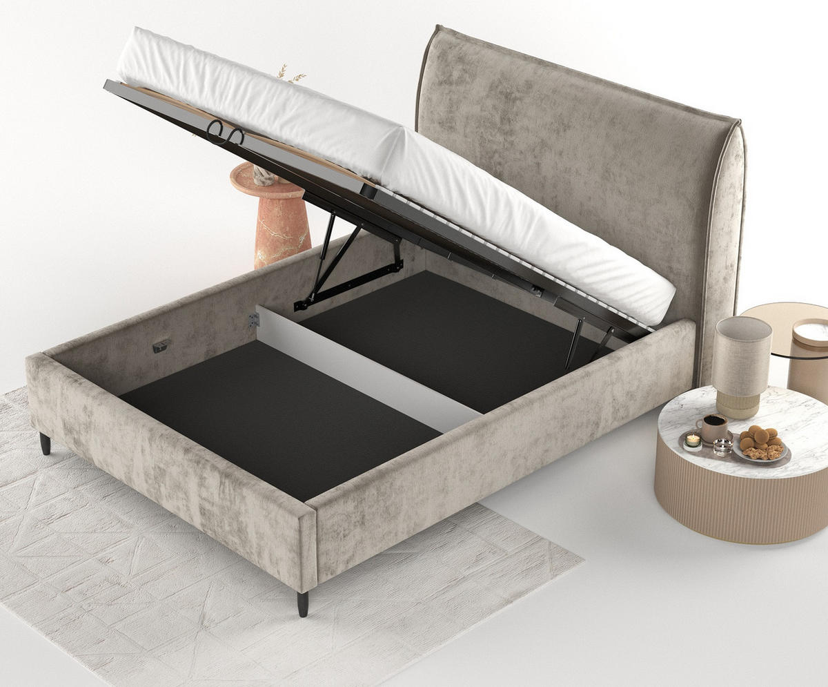 POLSTERBETT Shell Beige 160/200 cm im Chenille-Stoff - Beige/Schwarz, Holz/Holzwerkstoff (160/200cm) - Maison de Reve
