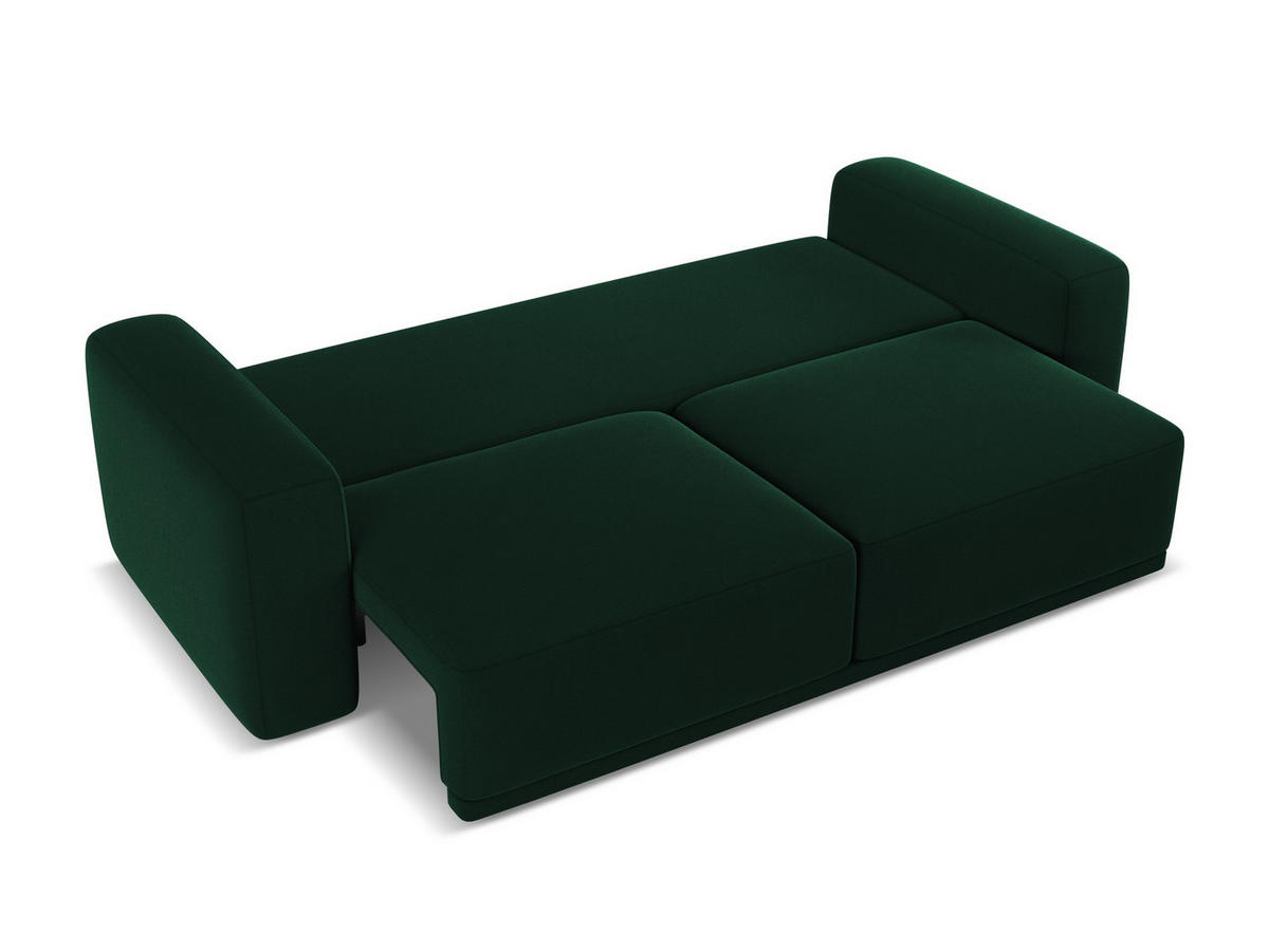 3-SITZER SOFA mit Schlaffunktion Samt Stoff Grün - Dunkelgrün/Schwarz, Kunststoff/Textil (242/91/100cm) - Makamii