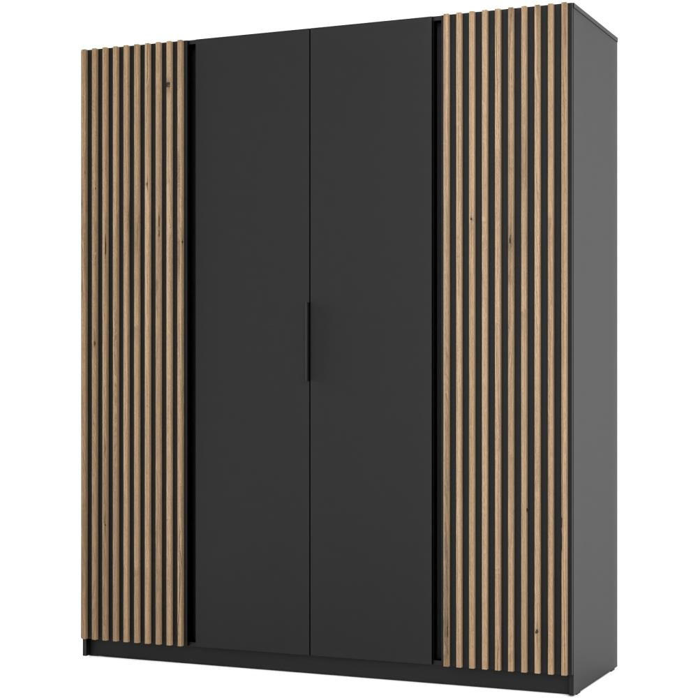 DREHTÜRENSCHRANK Kaya 200/62/239 4-Türig mit Lamellen - Eichefarben/Schwarz, Holzwerkstoff (200/239/62cm) - Beautysofa