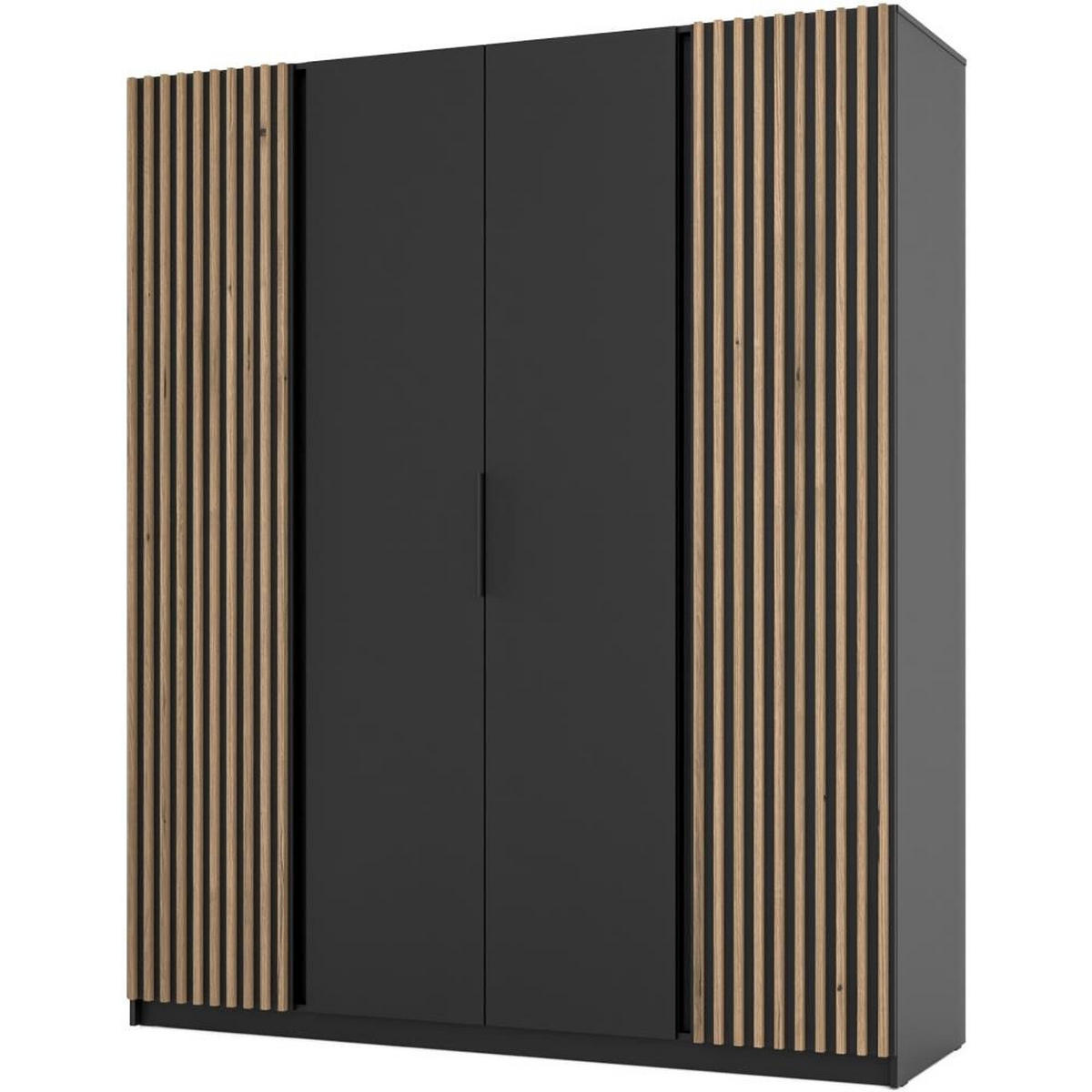 DREHTÜRENSCHRANK Kaya 200/62/239 4-Türig mit Lamellen - Eichefarben/Schwarz, Holzwerkstoff (200/239/62cm) - Beautysofa